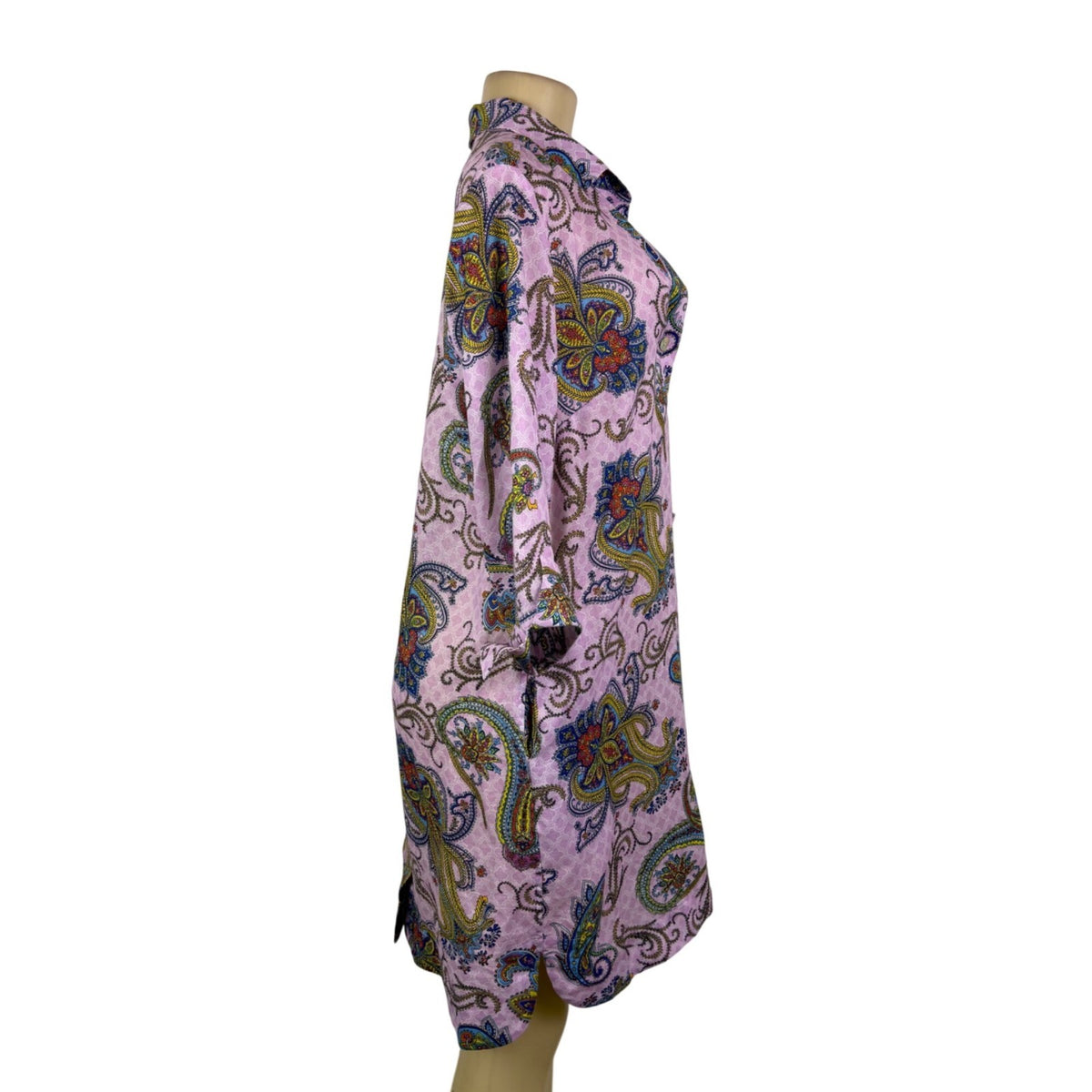 Hinson Wu Womens Pink Luxe Linen Paisley Tunic Shirt Dress Button Back Size M