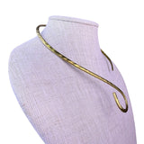 Hammered Metal Unisex Gold Tone Choker Necklace Modernist Hook Closure Handmade