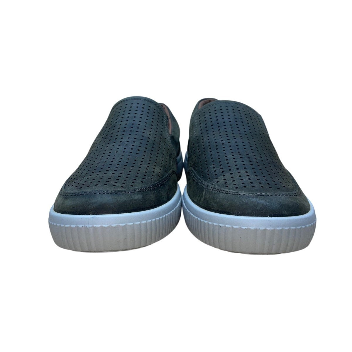 Hotter Men’s Green Leather Perforated Slip-On Dual Fitting Flat Shoes Size 12