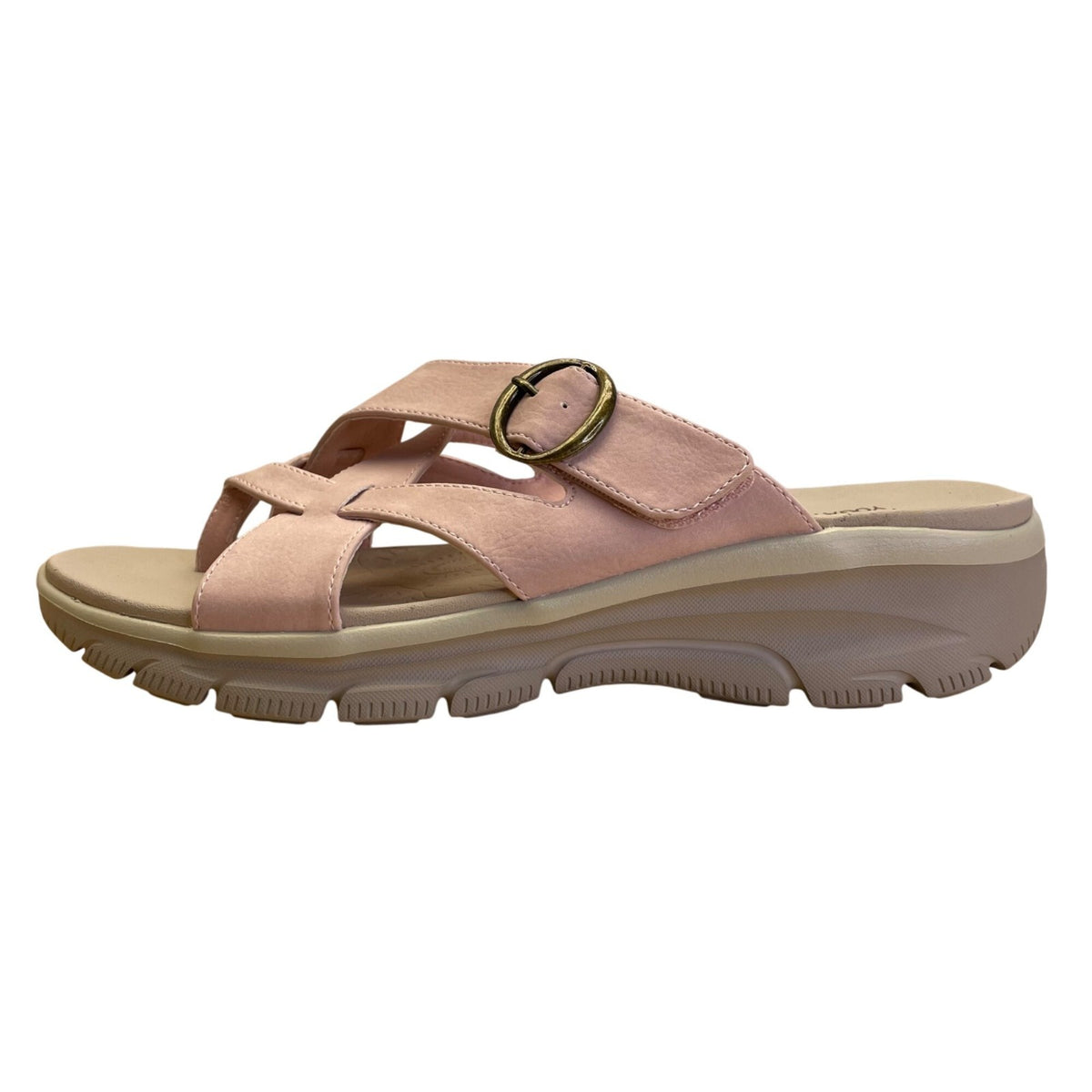 Skechers Women’s Blush Pink Buckle Strap Relaxed Fit Yoga Foam Sandals Sz US 8.5
