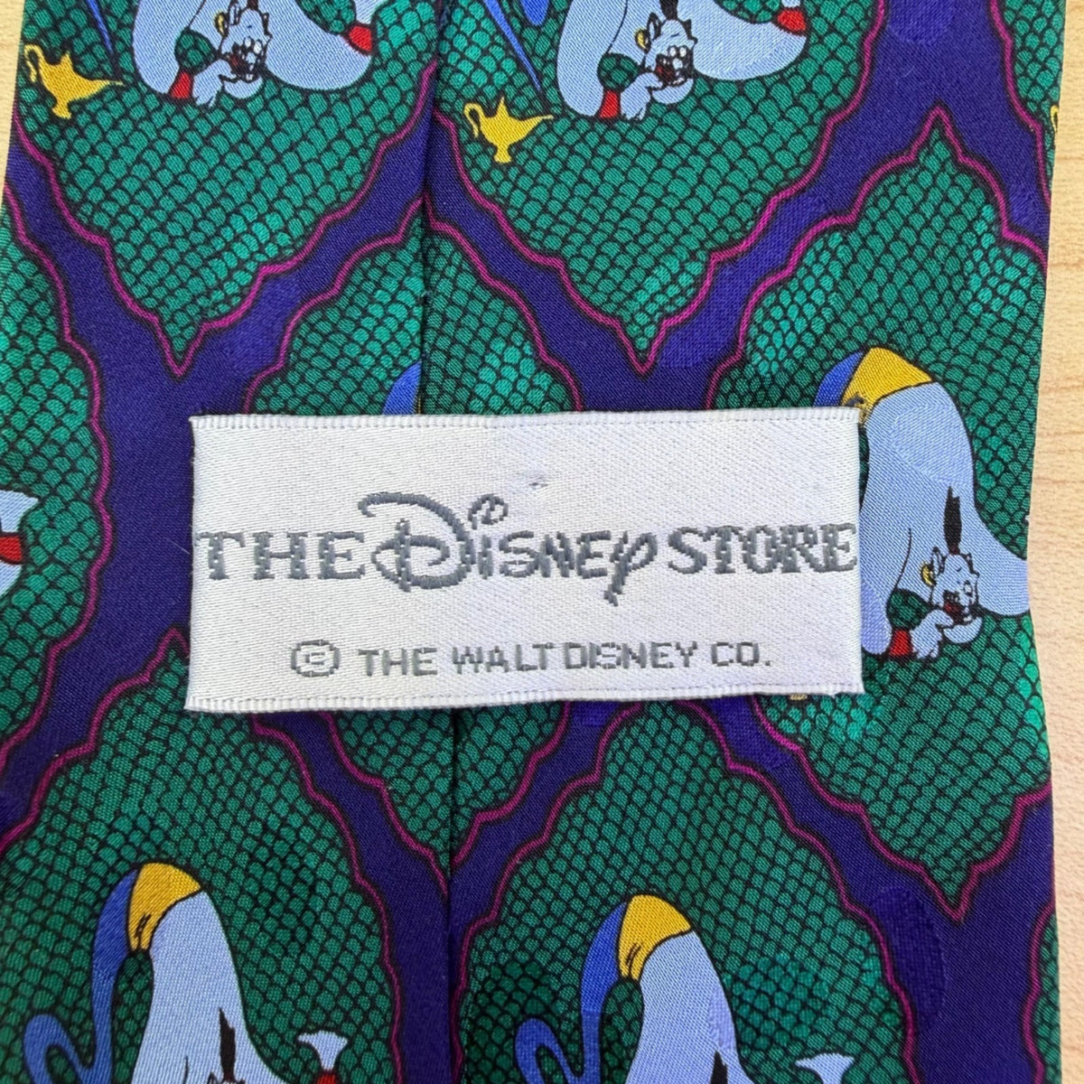 vintage Disney Mens Purple & Green Silk Genie Necktie Aladdin Pattern Long Tie