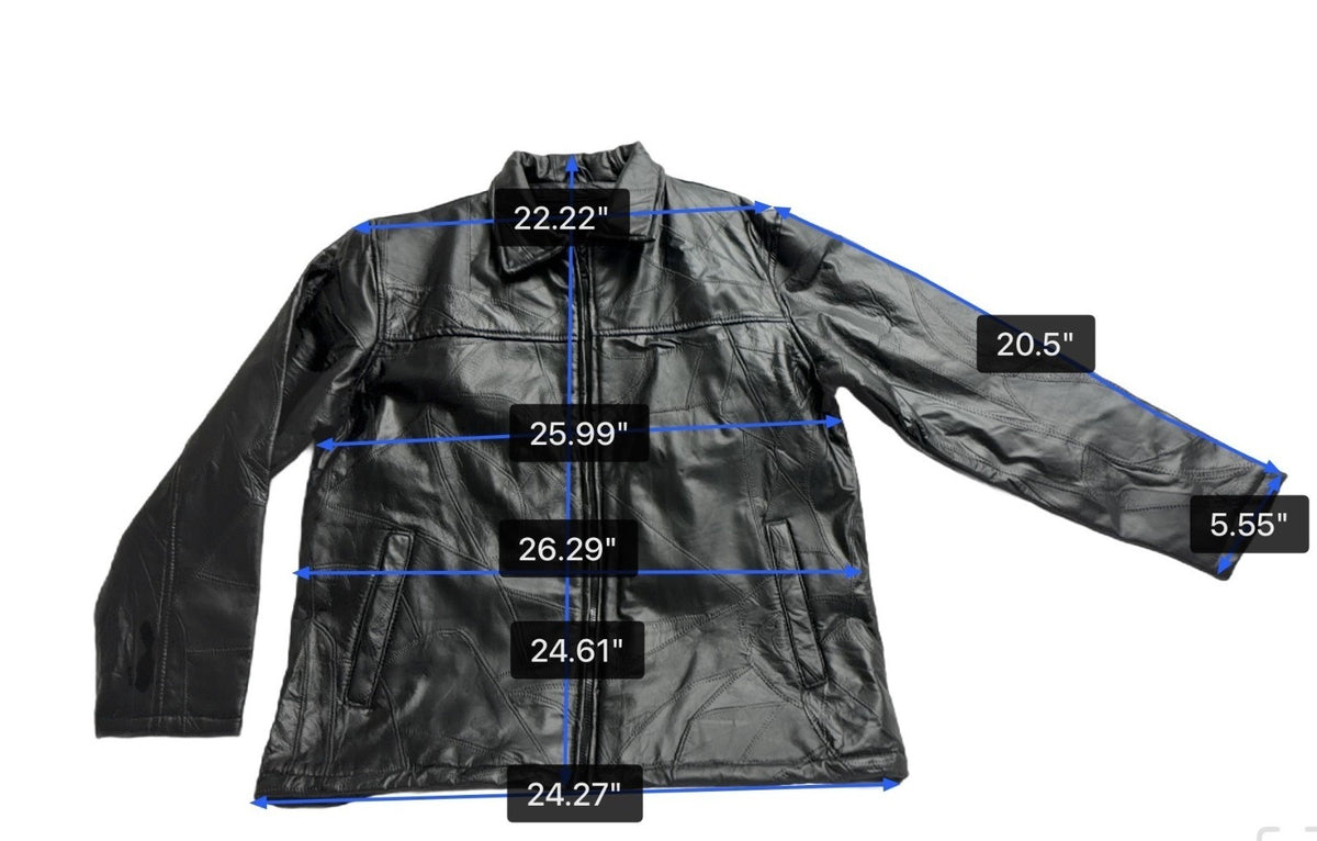 Duke Haband Mens Black Leather Jacket Large Zip Front Classic Design Size L
