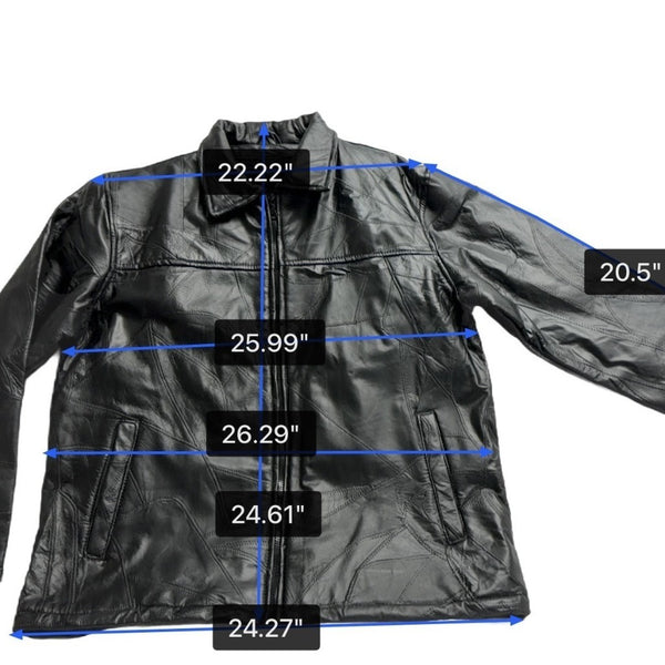Duke Haband Mens Black Leather Jacket Large Zip Front Classic Design Size L