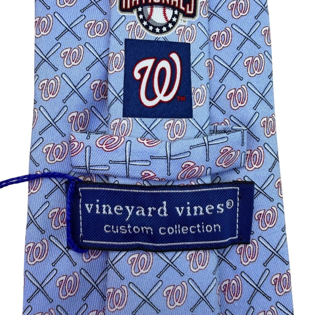 Vineyard Vines Mens Blue 100% Silk Washington Nationals Logo Patterned Tie