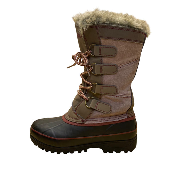 Khombu Women’s Gray Leather Waterproof Lace-Up Winter Snow Boots Size 6