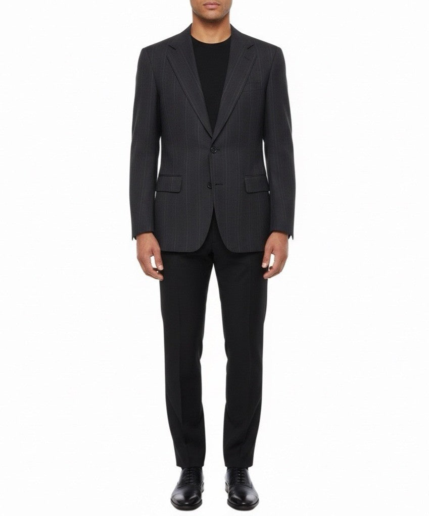 Christian Mens Navy Virgin Wool Pinstripe Suit Jacket & Pants Two Piece Set