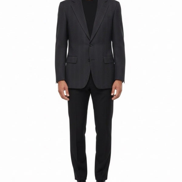 Christian Mens Navy Virgin Wool Pinstripe Suit Jacket & Pants Two Piece Set