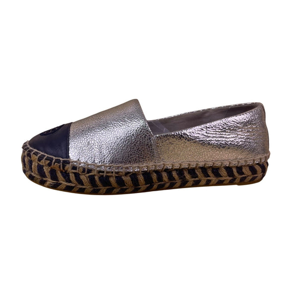 Tory Burch Women’s Silver & Blue Leather Metallic Slip-On Espadrille Shoes Sz 7M