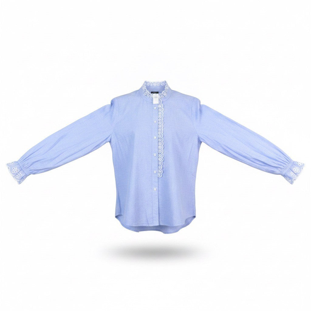 Talbots Womens Blue Cotton Blouse Petite Eyelet Embroidered Button-Front Sz  XLP
