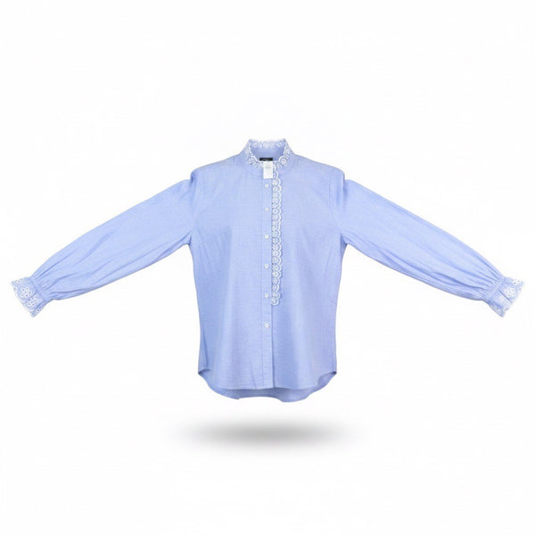 Talbots Womens Blue Cotton Blouse Petite Eyelet Embroidered Button-Front Sz  XLP