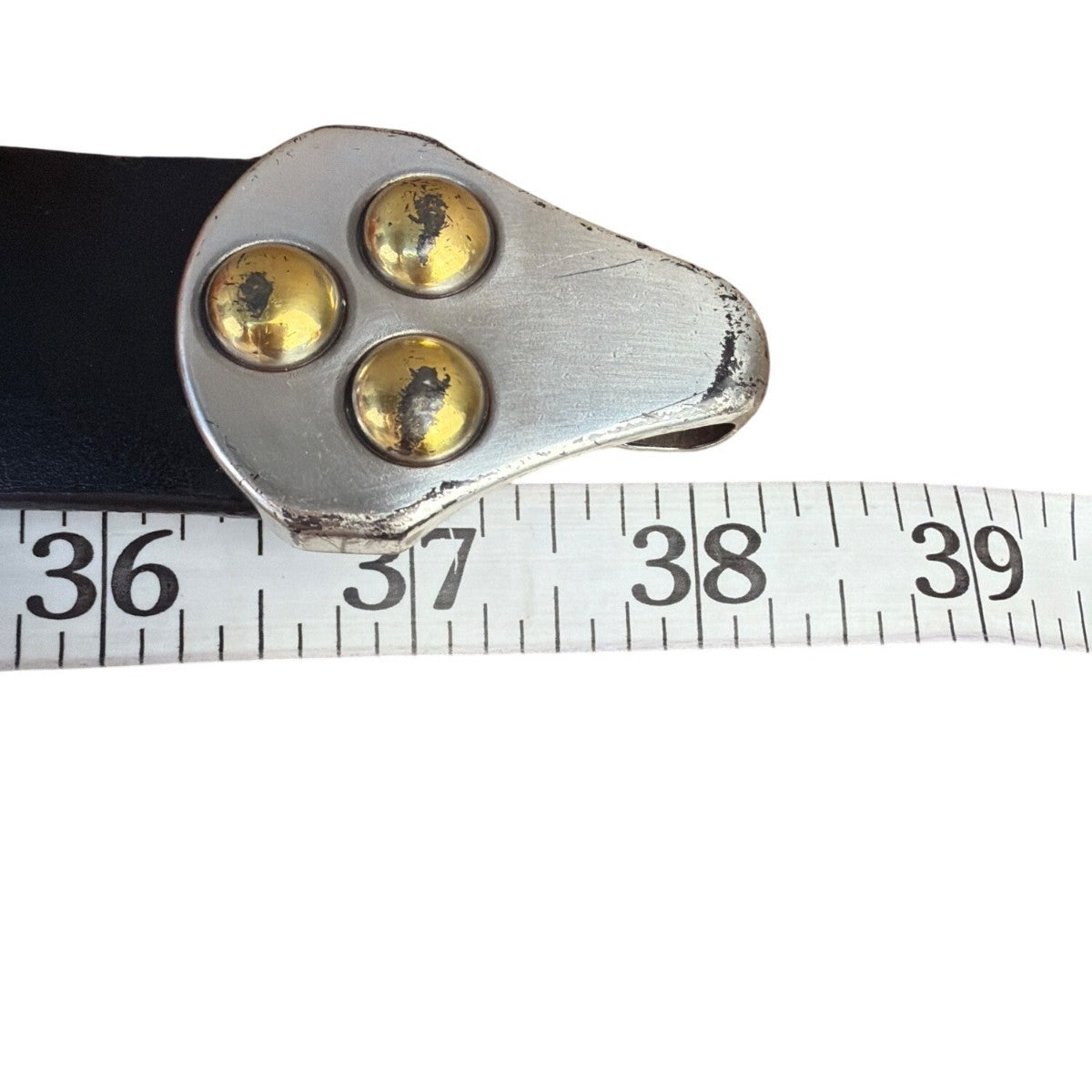 Chicos Womens Black Split Leather Circle Buckle Belt Rivet Detail Size S/M