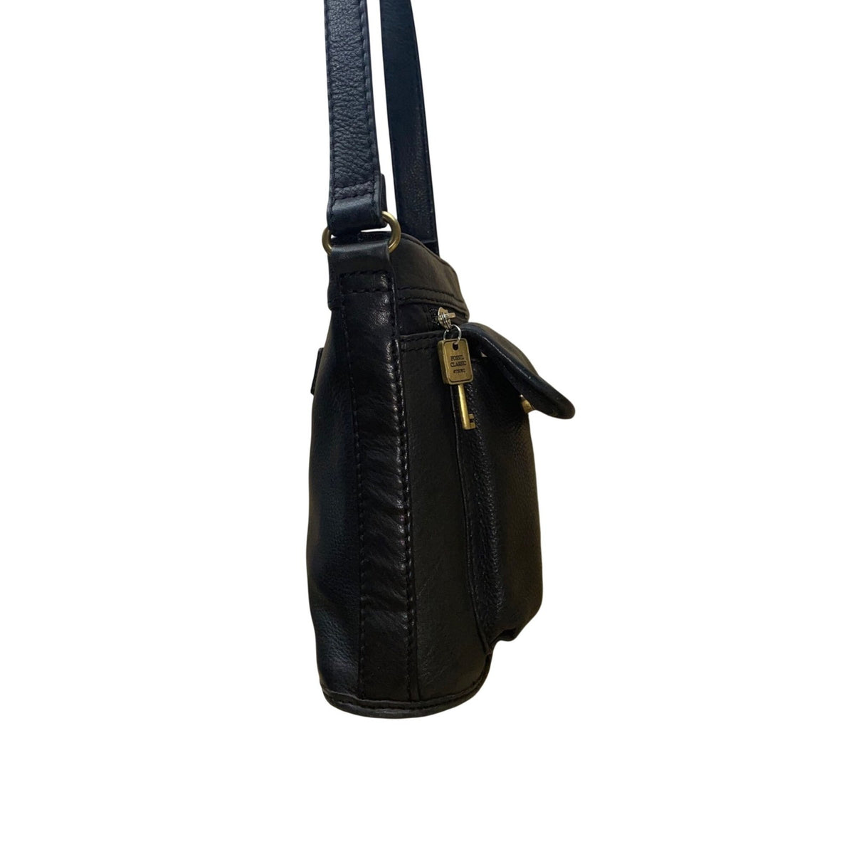 Fossil Women’s Black Leather Adjustable Strap Front Pocket Crossbody Bag