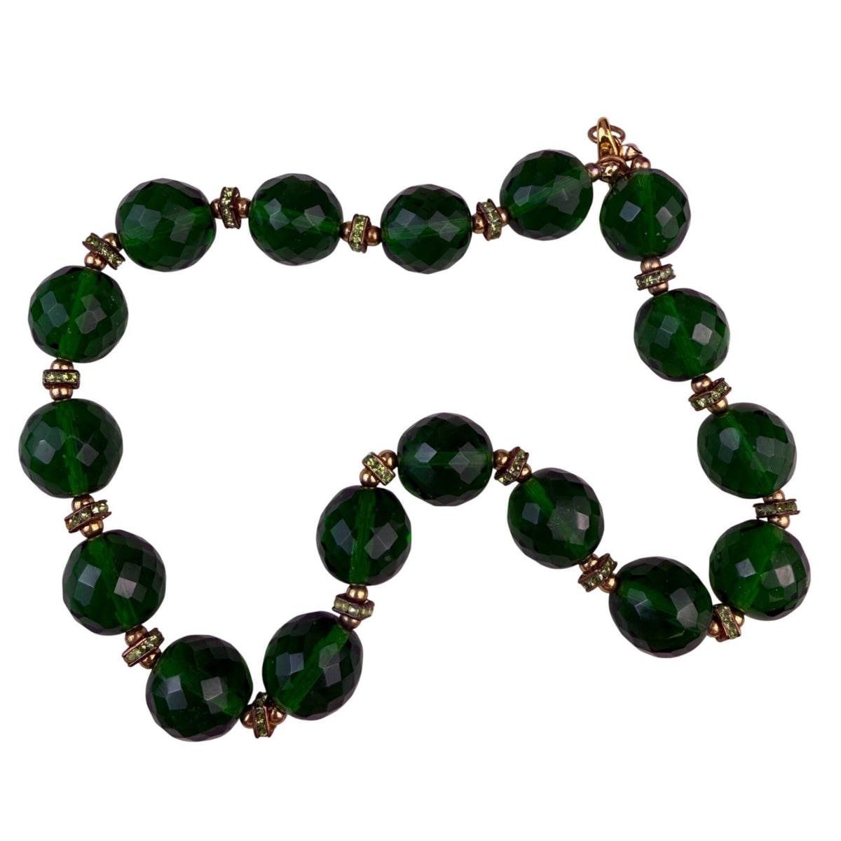 Green Gold Tone Womens Glass Beaded Necklace Gold Toned Spacer Jewelry