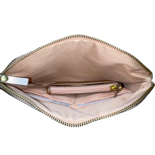Lodis Women’s Rose Gold Leather With Coin Pouch Zippered Wristlet Clutch