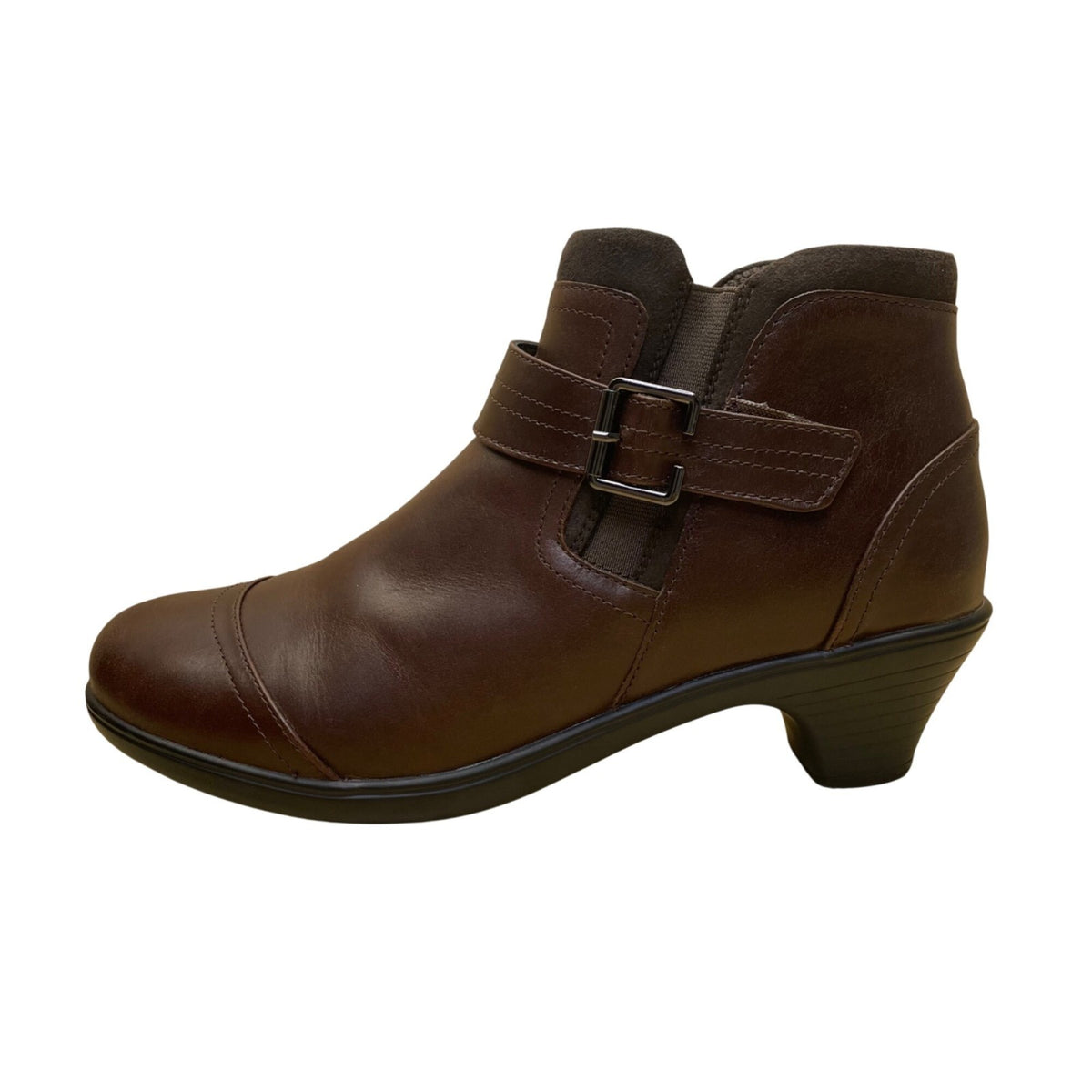 Orthofeet Women’s Brown Leather Buckle Detail Heeled Ankle Boots Size 11M