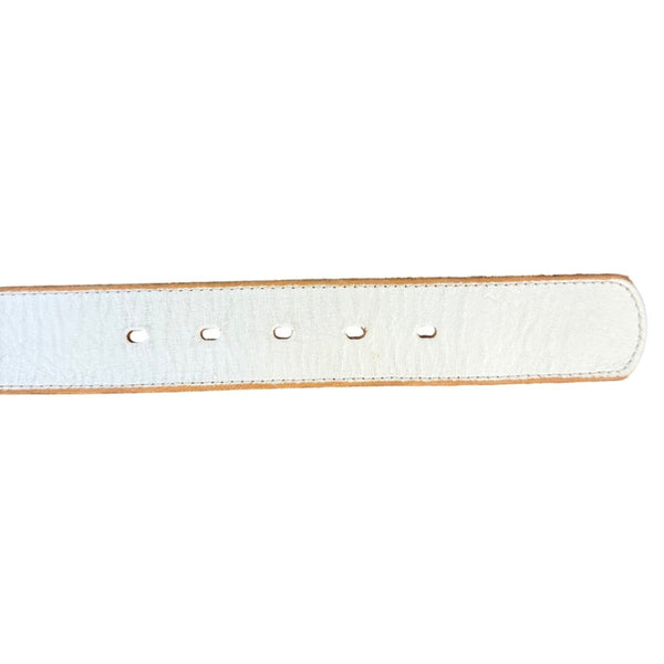 Leather Womens White Belt With Colorful Paisley Buckle Design