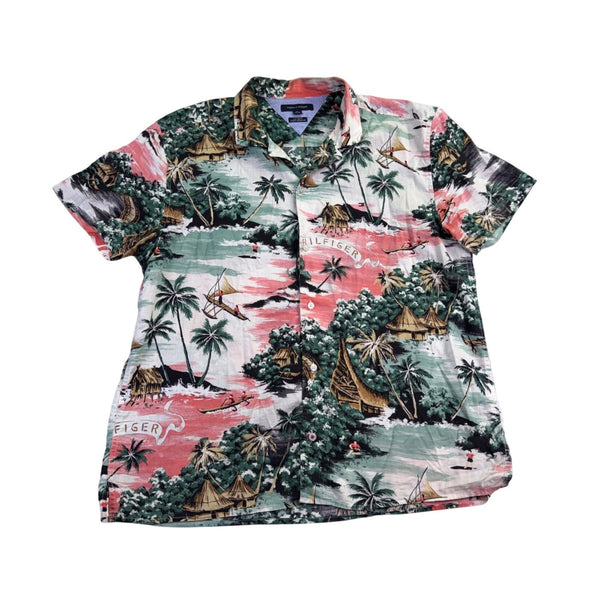 Tommy Hilfiger Mens Multicolor Hawaiian Button-Up Shirt  Custom Fit Sz XL