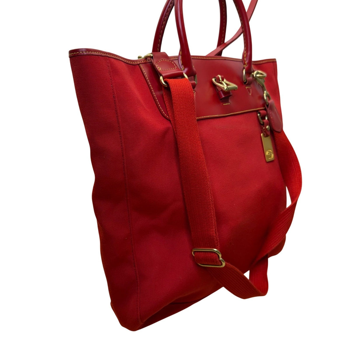 Dooney & Bourke Womens Red Canvas & Leather Shoulder Tote Bag Adjustable Strap