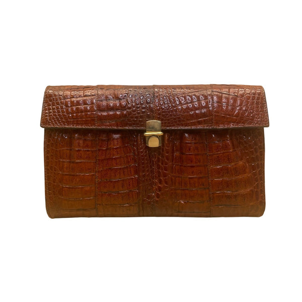 El Corte Inglés Women’s Brown Faux Leather Crocodile-Embossed Shoulder Bag