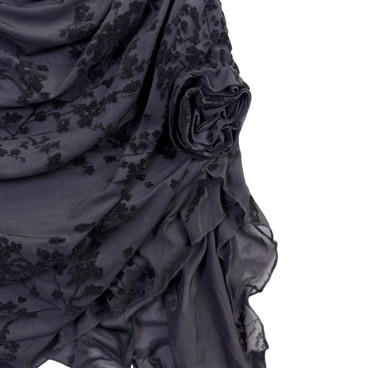 Fashion Nova Womens Black Floral Ruched Midi Dress Elegant Design Size XL
