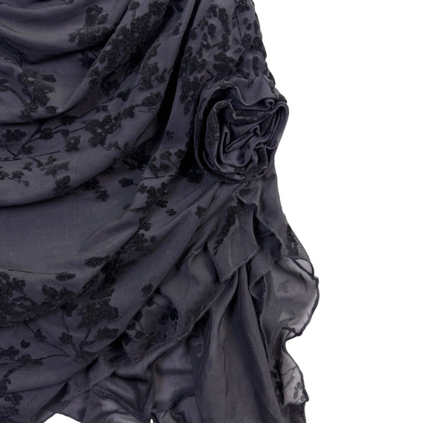 Fashion Nova Womens Black Floral Ruched Midi Dress Elegant Design Size XL