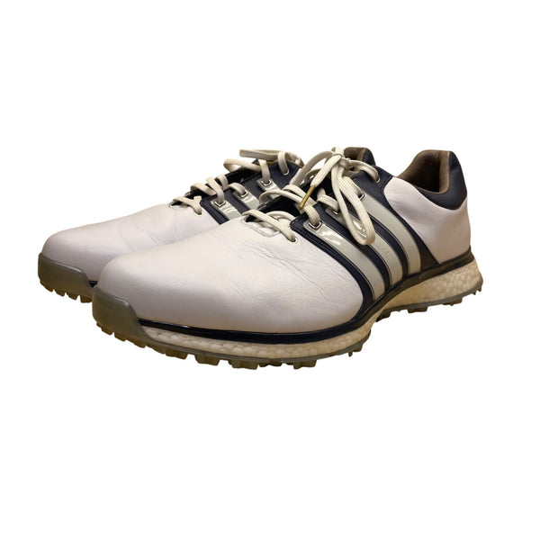 Adidas Mens White/Navy Leather Spikeless Boost Insoles Golf Shoes Size 11