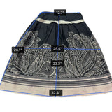 Black Cotton & Silk Women’s Paisley Midi Skirt With Pleats & Beige Accents