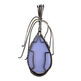 Handcrafted Silver Tone Wire Wrapped Pendant Teardrop Black & White Agate Stone