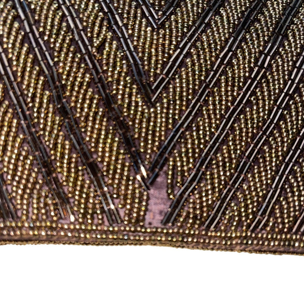Handmade Women’s Brown & Copper Beaded Chevron Metal Strap Clutch Bag