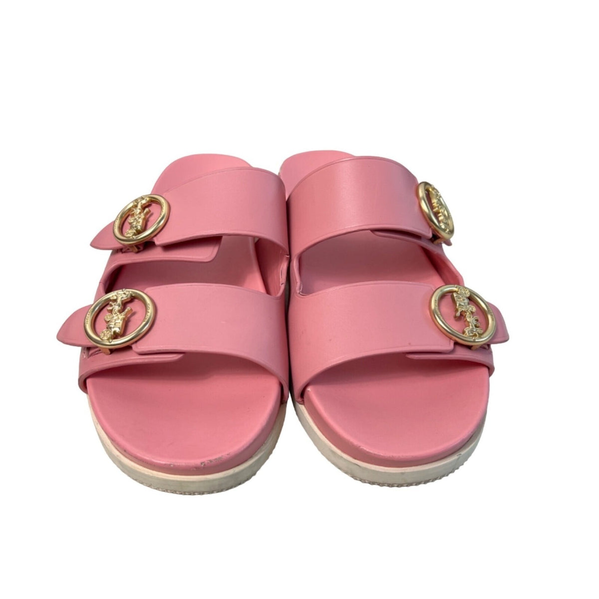 Coach Women’s Pink Double Buckle Sliders Sandals Sz 6, Signs of wear are visible