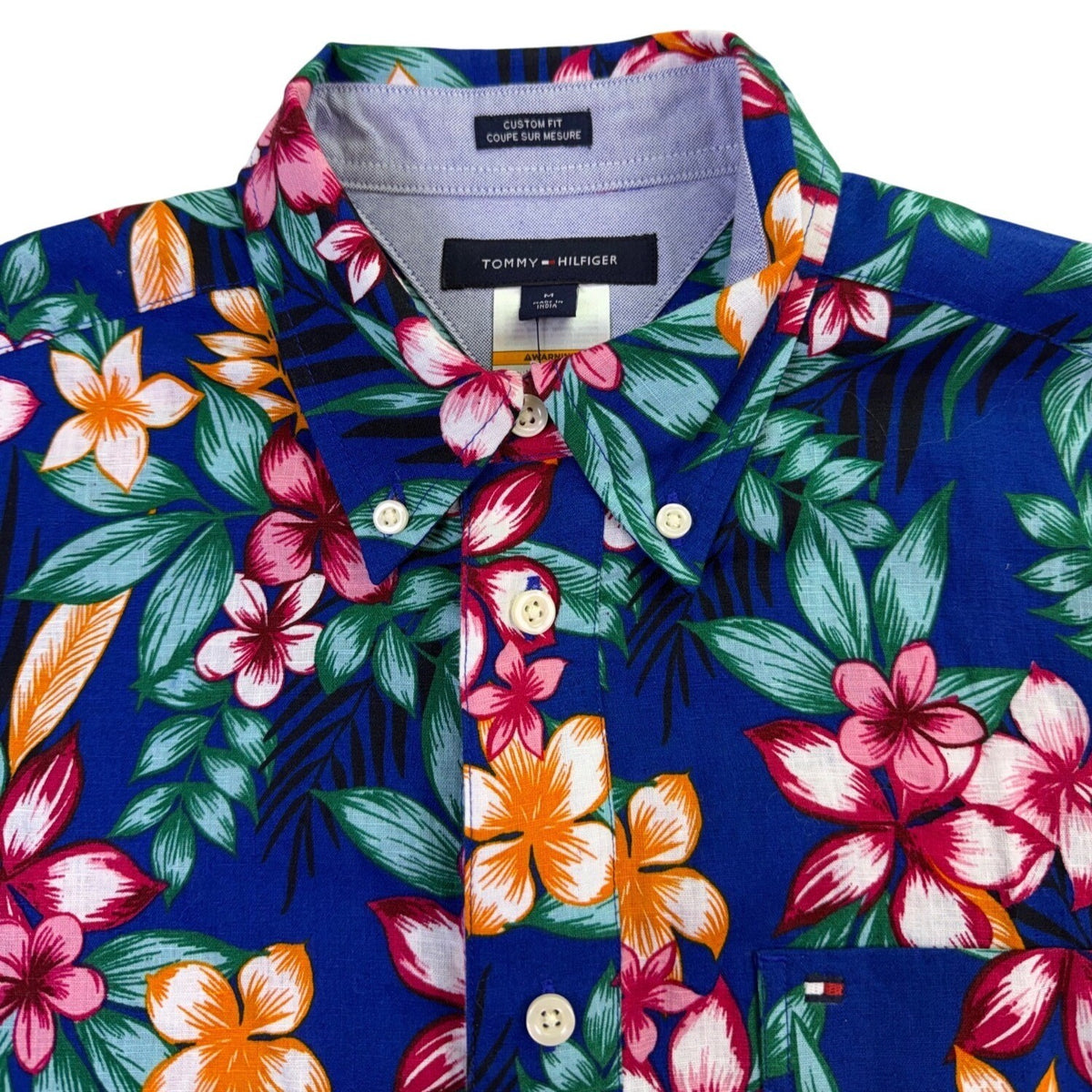 Tommy Hilfiger Mens Blue Linen & Cotton Hawaiian Floral Button-Up Shirt Size M