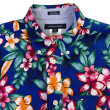 Tommy Hilfiger Mens Blue Linen & Cotton Hawaiian Floral Button-Up Shirt Size M