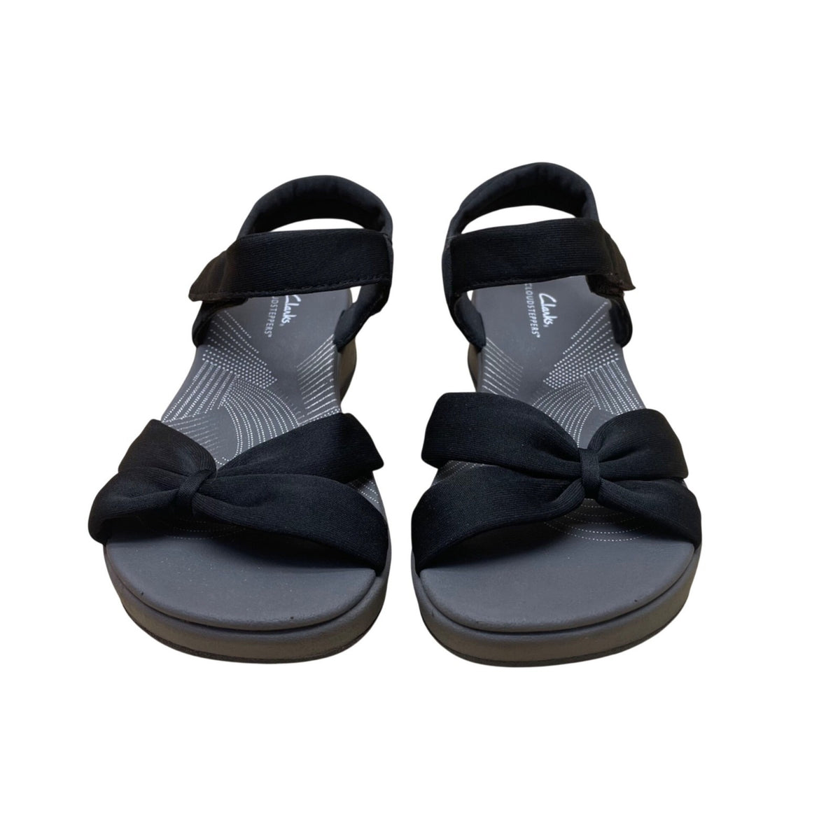 Clarks Women's Black Fabric Adhesive Strap Closure Bow Detail Sandals Size 7.5