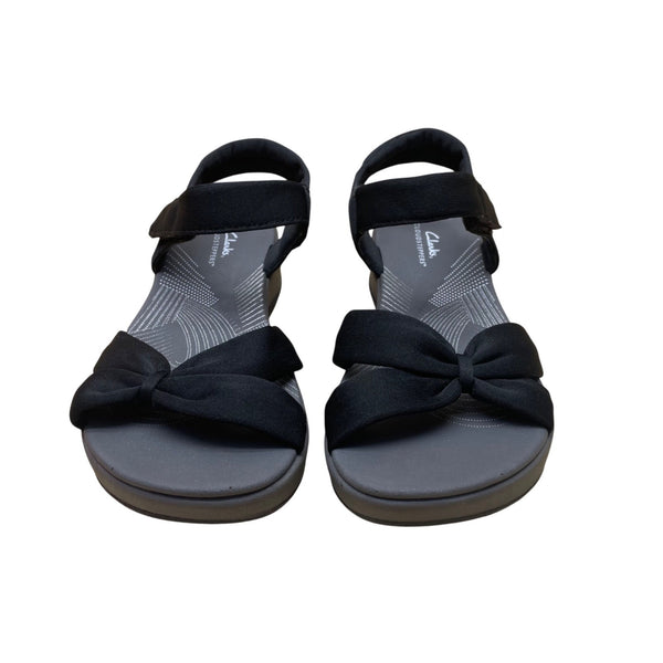 Clarks Women's Black Fabric Adhesive Strap Closure Bow Detail Sandals Size 7.5