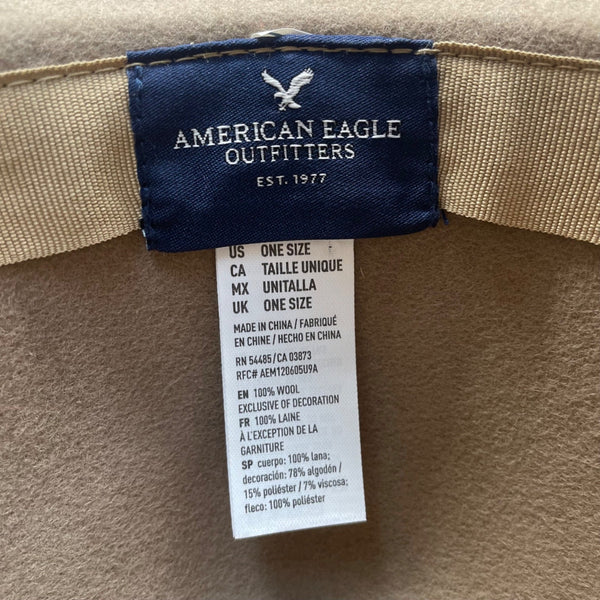 American Eagle Women Beige Wool Wide Brim Floppy Hat With Black Braided Cord