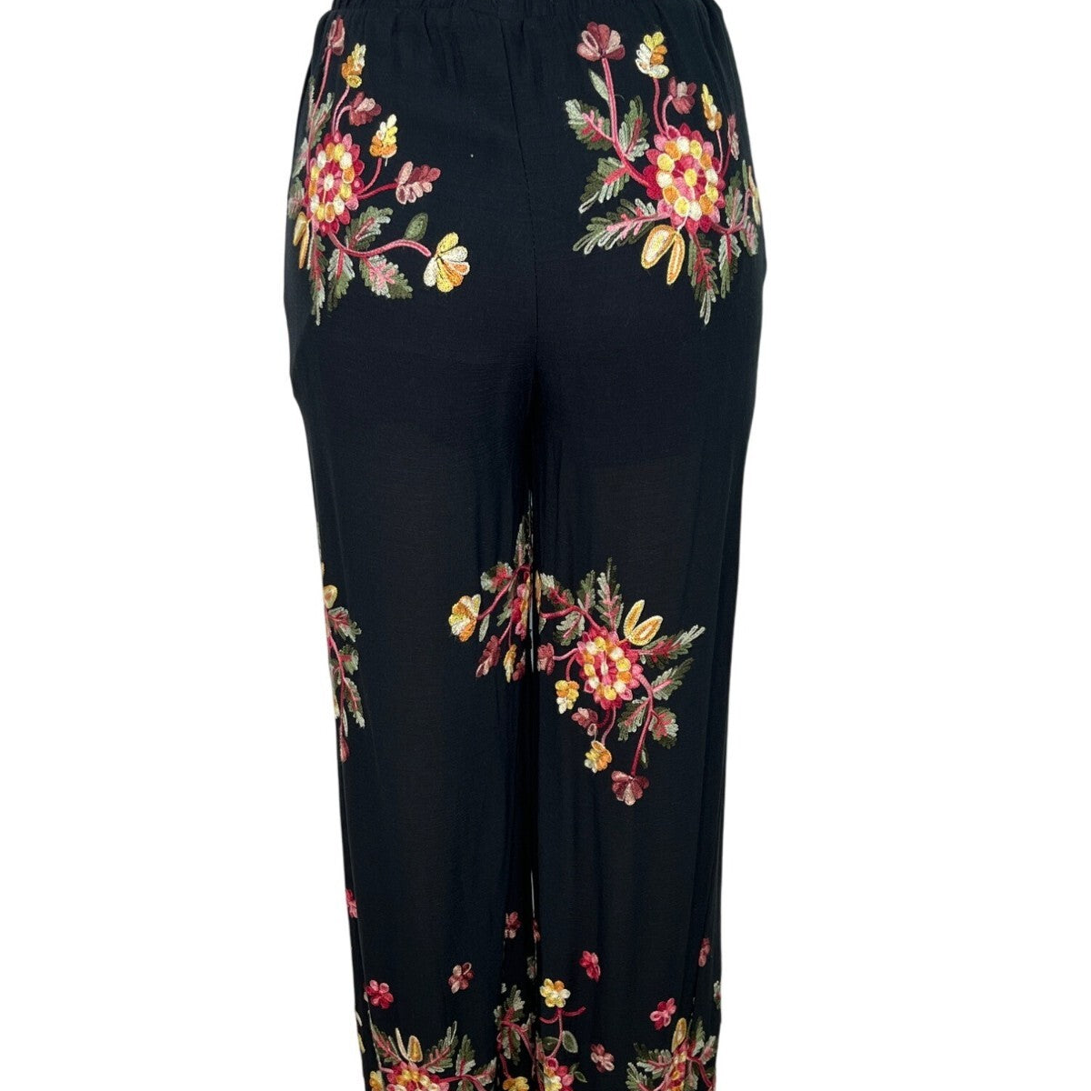Liv Los Angeles Women’s Black Floral Embroidered Wide-Leg Pants Sz S - New