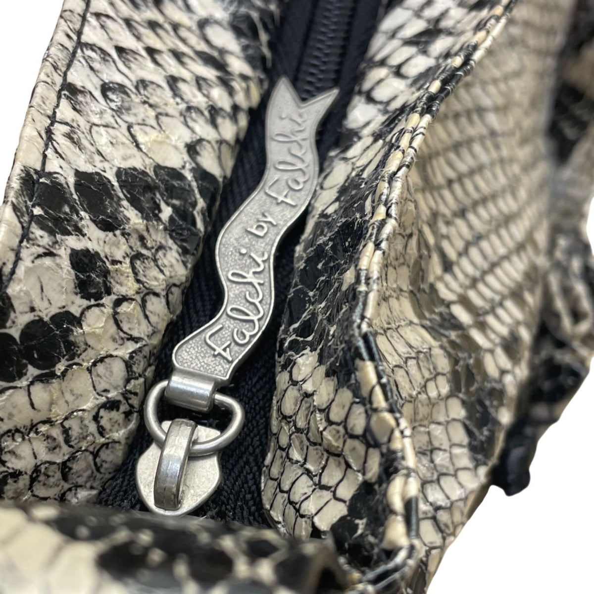 Falchi By Falchi Women’s Black/White Snake Embossed Zippered Shoulder Bag