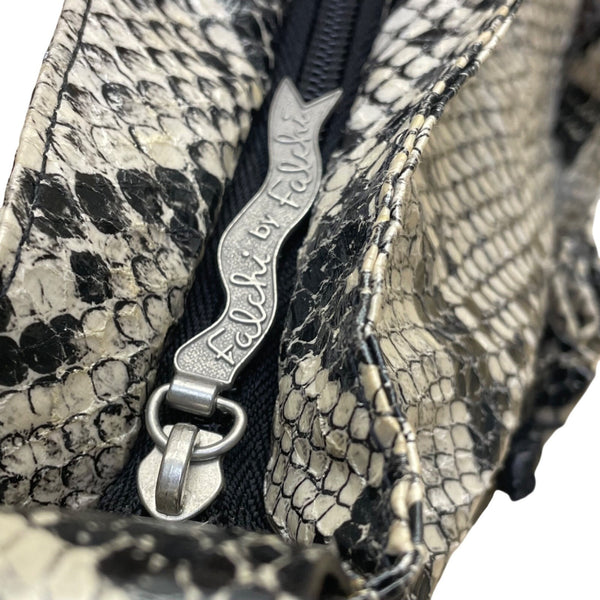 Falchi By Falchi Women’s Black/White Snake Embossed Zippered Shoulder Bag