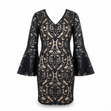 MSK Womens Black Lace Bell Sleeve Dress Polyester Blend Size 16