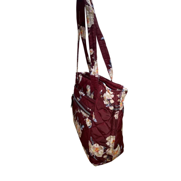 Vera Bradley Women’s Maroon Quilted Blooms & Branches Floral Print Vera Tote Bag