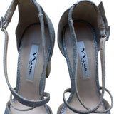 Nina Women’s Silver Glittered Chunky Heel Crisscross Strap Dress Sandals Size 8M
