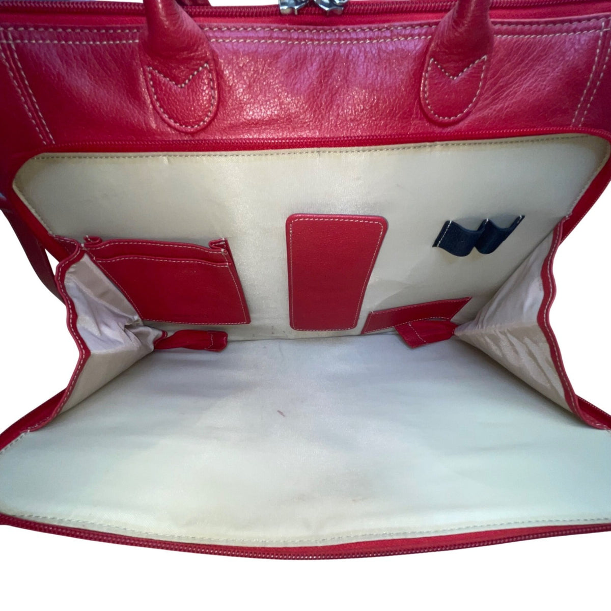 Levenger Women’s Red Leather Briefcase Laptop Bag Dual Handles & Shoulder Strap