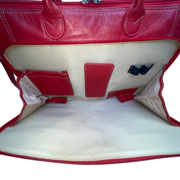 Levenger Women’s Red Leather Briefcase Laptop Bag Dual Handles & Shoulder Strap