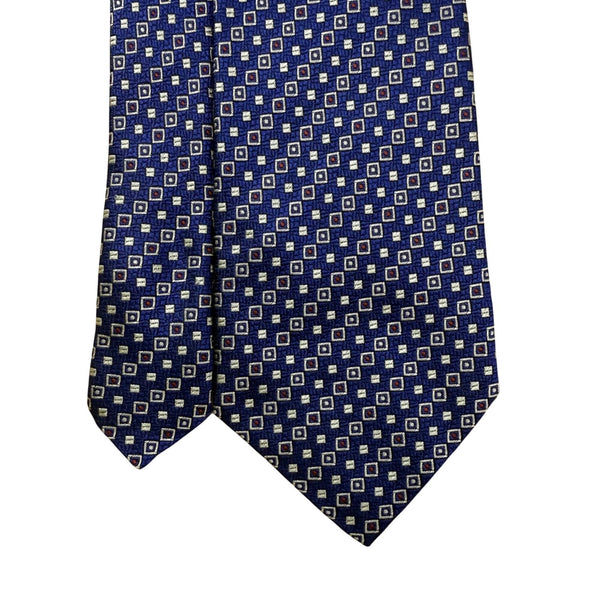 Ermenegildo Zegna Mens Blue 100% Silk Patterned Tie With Logo Diamond Design