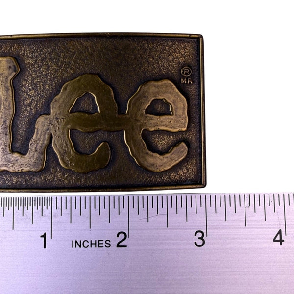 Lee Mens Gold Tone Vintage Metal Belt Buckle Rectangular Design Logo