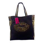 Betseyville Women’s Black Canvas & Gold-Toned Blingin Lips Rhinestone Tote Bag