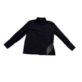 Lea & Viola Womens Black Cotton Button-Up Shirt With Rhinestone Fringe Size M