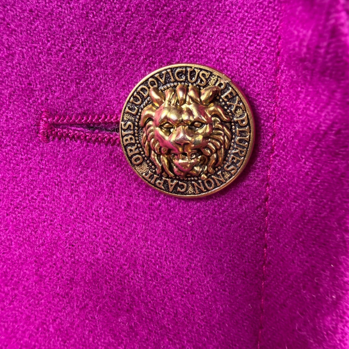Vintage Guy Laroche Womens Magenta Wool Cropped Double-Breasted Blazer Size 40