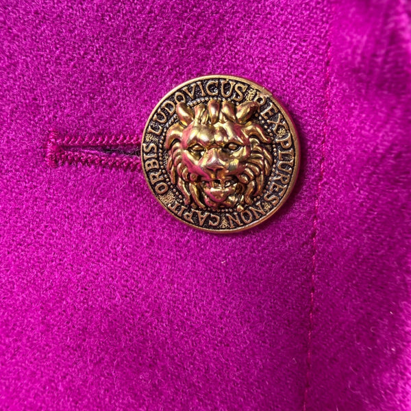 Vintage Guy Laroche Womens Magenta Wool Cropped Double-Breasted Blazer Size 40