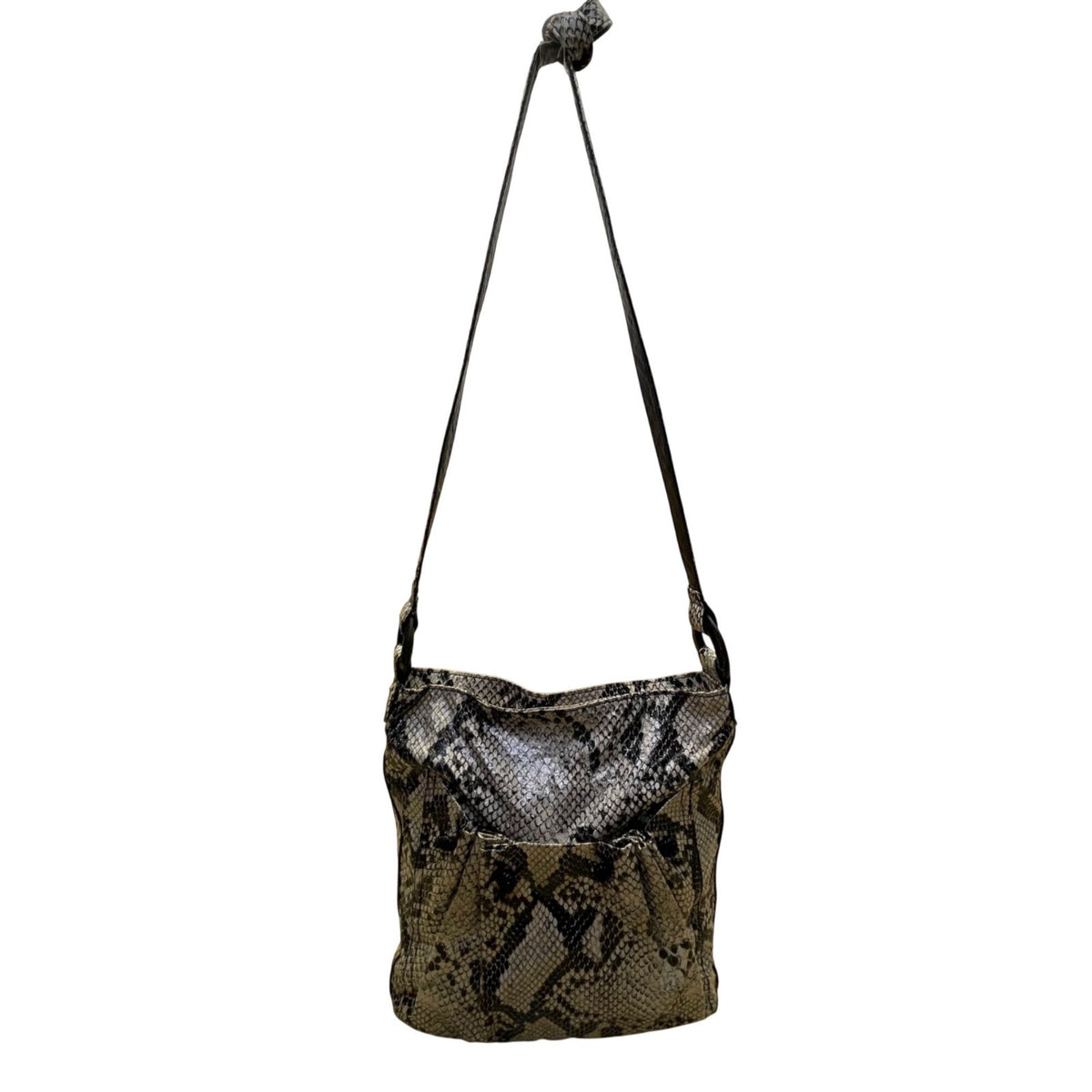 Falchi By Falchi Women’s Black/White Snake Embossed Zippered Shoulder Bag